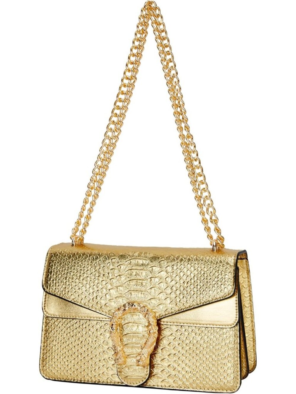 Women's A Gold Leather Snake Print Vintage Purse Chain Crossbody Bag